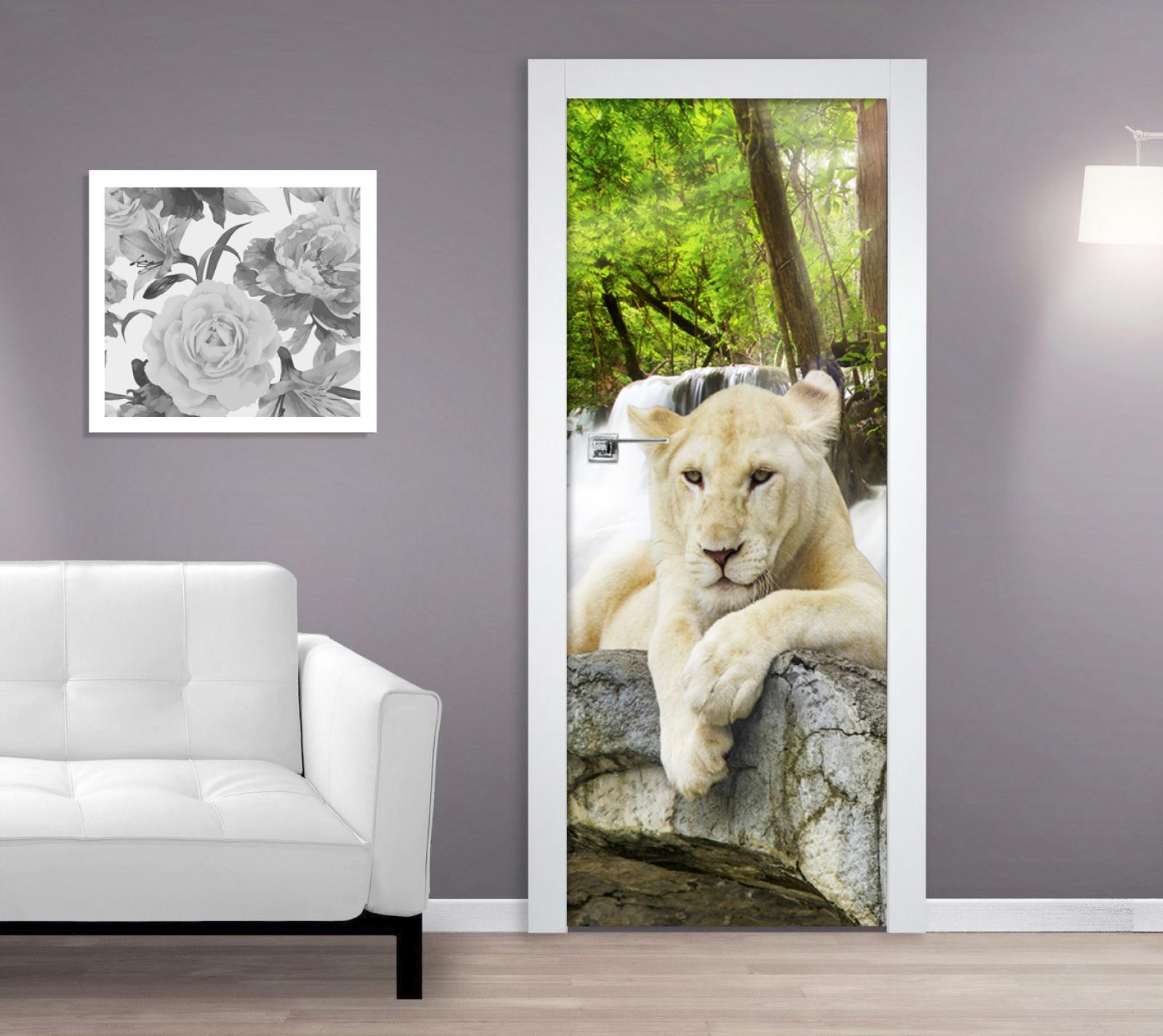 Samolepící fototapeta na dveře 95x210cm - Bílý lev