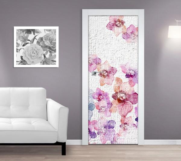 Samolepící fototapeta na dveře 95x210cm - Malované květy na zdi