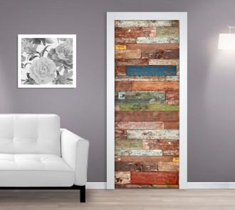 Samolepící fototapeta na dveře 95x210cm - barevná dřevěná stěna